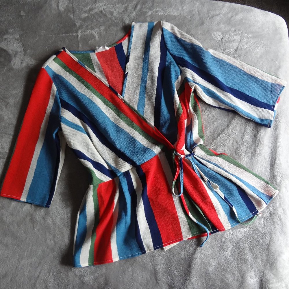 Striped Peplum 3/4 Sleeve Blouse